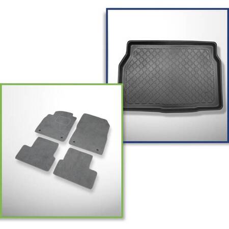 Conjunto: alfombrillas de velour + alfombrilla para maletero para Opel Astra J (09.2009-12.2014) 3 porte, 5 porte - Guardliner - sin organizador adicional en el maletero; también para GTC