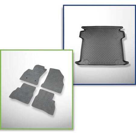 Conjunto: alfombrillas de velour + alfombrilla para maletero para Opel Combo D (2012-12.2017) 5 porte - Guardliner - 5 plazas: L2 (larga distancia entre ejes)