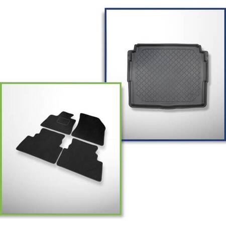 Conjunto: alfombrillas de velour + alfombrilla para maletero para Peugeot 3008 II (11.2016-....) 5 porte - Guardliner - parte inferior del maletero preparada con base móvil; bajo / sin base móvil del depósito Flex Floor); no adecuado para versión híbrida