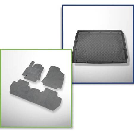 Conjunto: alfombrillas de velour + alfombrilla para maletero para Peugeot Partner II (2008-08.2018) 5 porte - Guardliner - 5 plazas