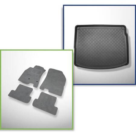 Conjunto: alfombrillas de velour + alfombrilla para maletero para Renault Megane III (06.2009-08.2016) 5 porte - Guardliner - sin compartimentos