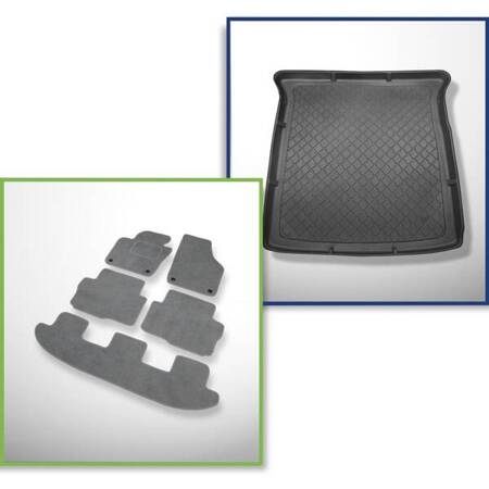 Conjunto: alfombrillas de velour + alfombrilla para maletero para Seat Alhambra II (09.2010-2020) 5 porte - Guardliner - 7 plazas; 3a fila abatible