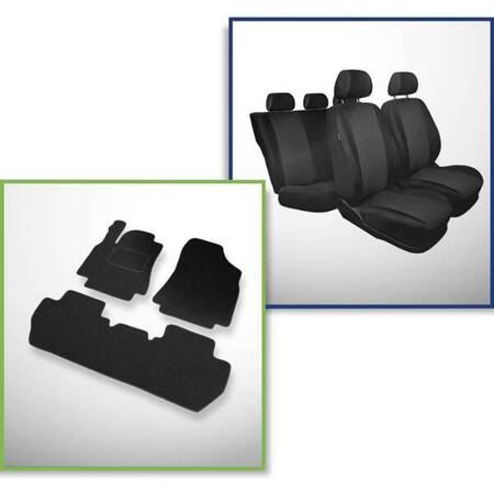 Set: alfombrillas de fieltro + fundas de asientos hechas a medida para Citroen Berlingo II Furgoneta (2008-2018) – Practic - en dos filas de asientos