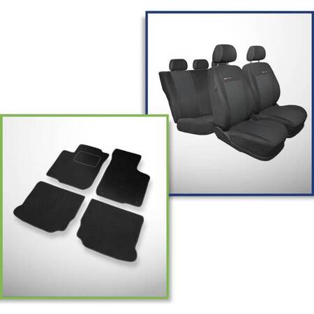 Set: alfombrillas de velour + fundas de asientos hechas a medida para Volkswagen Bora Berlina, Variant (1998-2005) – Elegance P-3 - sin funda para el reposabrazos trasero