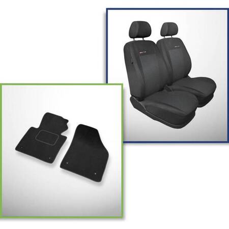 Set: alfombrillas de velour + fundas de asientos hechas a medida para Volkswagen Caddy III Cargo (2004-2015) – Elegance P-3 - solo asientos delanteros