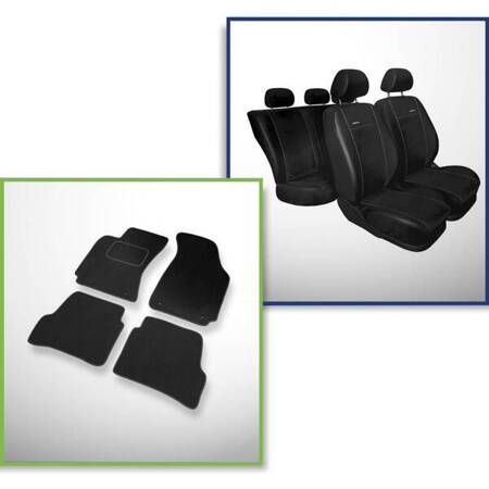 Set: alfombrillas de velour + fundas de asientos hechas a medida para Volkswagen Passat B5, B5 FL Berlina (1996-2005) – Premium negro